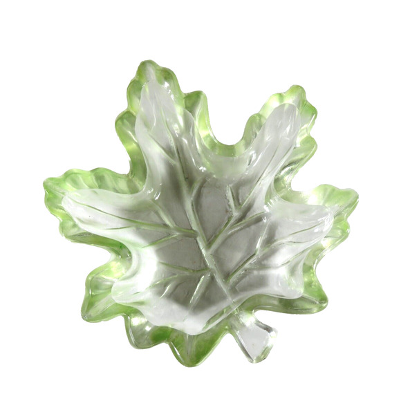 Glass Candy Dish Maple Leaf Green Transparent Heavy 5 x 6 inch Fall Leaves - Picture 3 of 8